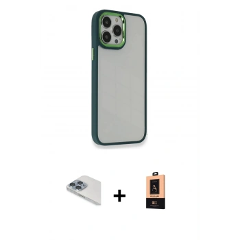 MARSİLYAN™- iPhone 13 Pro Max Kılıf Eksen Doku Prime - Şeffaf Maxco Cam Ekran Koruyucu + Pers Alüminyum Kamera Lens - SABE