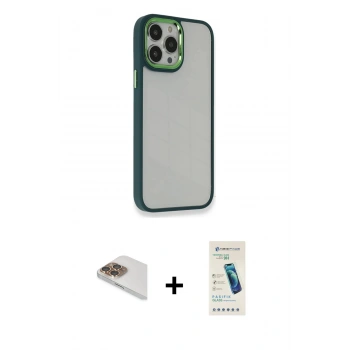MARSİLYAN™- iPhone 13 Pro Max Kılıf Eksen Doku Prime - Şeffaf Pasifik Cam Ekran Koruyucu + Pers Alüminyum Kamera Lens - GD