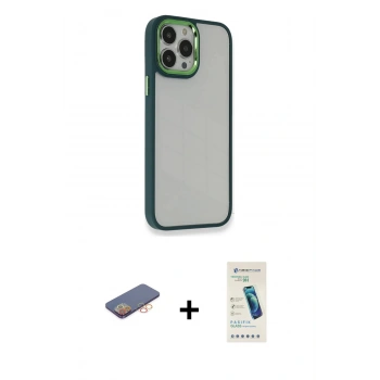 MARSİLYAN™- iPhone 13 Pro Max Kılıf Eksen Doku Prime - Şeffaf Pasifik Cam Ekran Koruyucu + Renkli Kamera Lens Koruma Cam - TU