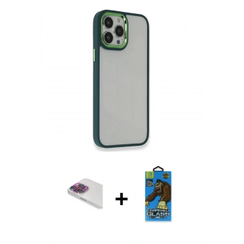 MARSİLYAN™- iPhone 13 Pro Max Kılıf Eksen Doku Prime - Siyah 18D Cam Ekran Koruyucu + Pers Alüminyum Kamera Lens - GI