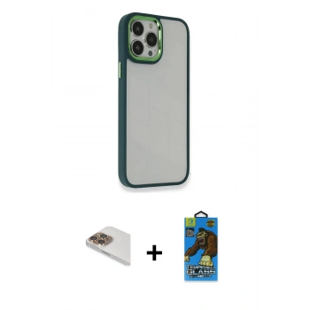 MARSİLYAN™- iPhone 13 Pro Max Kılıf Eksen Doku Prime - Siyah 18D Cam Ekran Koruyucu + Pers Alüminyum Kamera Lens - GD