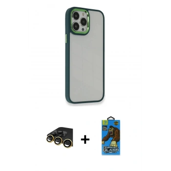 MARSİLYAN™- iPhone 13 Pro Max Kılıf Eksen Doku Prime - Siyah 18D Cam Ekran Koruyucu + Raze Metal Kamera Lens - GD