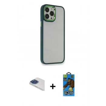 MARSİLYAN™- iPhone 13 Pro Max Kılıf Eksen Doku Prime - Siyah 18D Cam Ekran Koruyucu + Pers Alüminyum Kamera Lens - LT