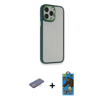 MARSİLYAN™- iPhone 13 Pro Max Kılıf Eksen Doku Prime - Siyah 18D Cam Ekran Koruyucu + Renkli Kamera Lens Koruma Cam - PE