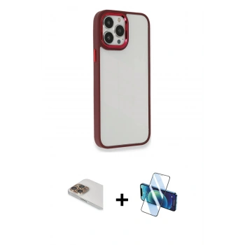 MARSİLYAN™- iPhone 13 Pro Max Kılıf Eksen Doku Prime - Siyah 3D Antistatik Cam Ekran Koruyucu + Pers Alüminyum Kamera Lens - GD