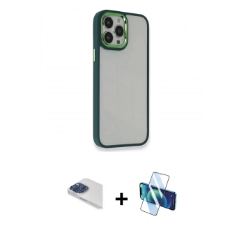 MARSİLYAN™- iPhone 13 Pro Max Kılıf Eksen Doku Prime - Siyah 3D Antistatik Cam Ekran Koruyucu + Pers Alüminyum Kamera Lens - LT
