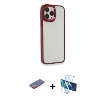 MARSİLYAN™- iPhone 13 Pro Max Kılıf Eksen Doku Prime - Siyah 3D Antistatik Cam Ekran Koruyucu + Renkli Kamera Lens Koruma Cam - TU