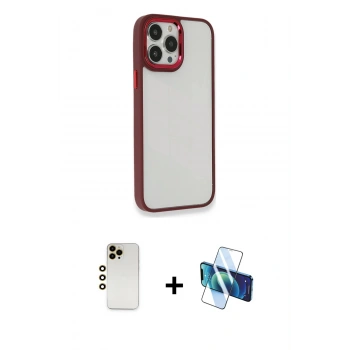 MARSİLYAN™- iPhone 13 Pro Max Kılıf Eksen Doku Prime - Siyah 3D Antistatik Cam Ekran Koruyucu + Shine Kamera Lens - GD