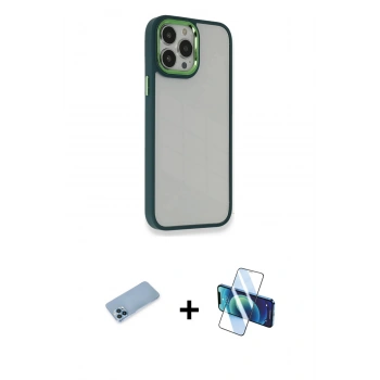 MARSİLYAN™- iPhone 13 Pro Max Kılıf Eksen Doku Prime - Siyah 3D Antistatik Cam Ekran Koruyucu + Shine Kamera Lens Koruma Cam - MI
