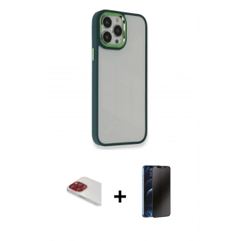 MARSİLYAN™- iPhone 13 Pro Max Kılıf Eksen Doku Prime - Siyah 3D Antistatik Hayalet Cam Ekran Koruyucu + Pers Alüminyum Kamera Lens - KI