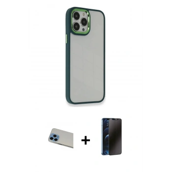 MARSİLYAN™- iPhone 13 Pro Max Kılıf Eksen Doku Prime - Siyah 3D Antistatik Hayalet Cam Ekran Koruyucu + Rainbow Kamera Lens Koruma Cam - MI