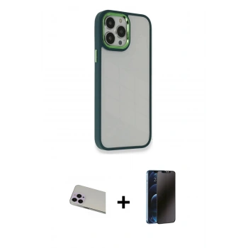 MARSİLYAN™- iPhone 13 Pro Max Kılıf Eksen Doku Prime - Siyah 3D Antistatik Hayalet Cam Ekran Koruyucu + Rainbow Kamera Lens Koruma Cam - MR