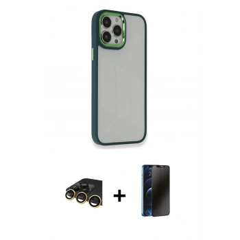 MARSİLYAN™- iPhone 13 Pro Max Kılıf Eksen Doku Prime - Siyah 3D Antistatik Hayalet Cam Ekran Koruyucu + Raze Metal Kamera Lens - GD