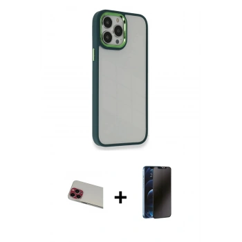 MARSİLYAN™- iPhone 13 Pro Max Kılıf Eksen Doku Prime - Siyah 3D Antistatik Hayalet Cam Ekran Koruyucu + Rainbow Kamera Lens Koruma Cam - KI