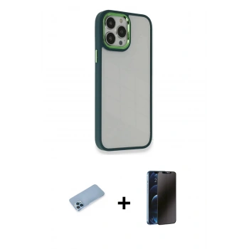 MARSİLYAN™- iPhone 13 Pro Max Kılıf Eksen Doku Prime - Siyah 3D Antistatik Hayalet Cam Ekran Koruyucu + Shine Kamera Lens Koruma Cam - MI