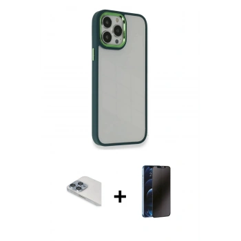 MARSİLYAN™- iPhone 13 Pro Max Kılıf Eksen Doku Prime - Siyah 3D Antistatik Hayalet Cam Ekran Koruyucu + Pers Alüminyum Kamera Lens - SABE