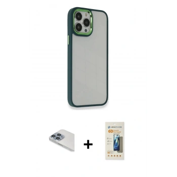 MARSİLYAN™- iPhone 13 Pro Max Kılıf Eksen Doku Prime - Siyah 6D Mat Seramik Hayalet Nano Ekran Koruyucu + Pers Alüminyum Kamera Lens - SABE