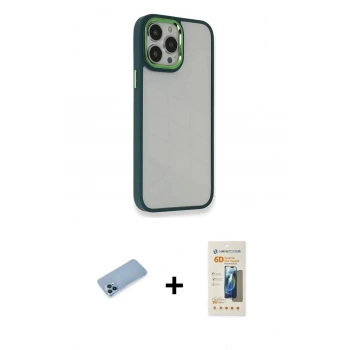 MARSİLYAN™- iPhone 13 Pro Max Kılıf Eksen Doku Prime - Siyah 6D Mat Seramik Hayalet Nano Ekran Koruyucu + Shine Kamera Lens Koruma Cam - MI