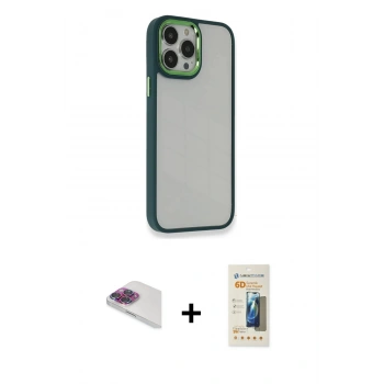 MARSİLYAN™- iPhone 13 Pro Max Kılıf Eksen Doku Prime - Siyah 6D Mat Seramik Hayalet Nano Ekran Koruyucu + Pers Alüminyum Kamera Lens - GI