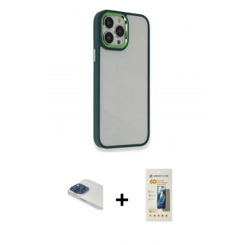 MARSİLYAN™- iPhone 13 Pro Max Kılıf Eksen Doku Prime - Siyah 6D Mat Seramik Hayalet Nano Ekran Koruyucu + Pers Alüminyum Kamera Lens - LT