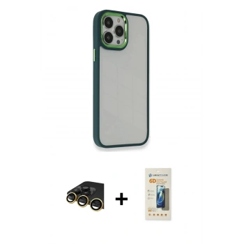 MARSİLYAN™- iPhone 13 Pro Max Kılıf Eksen Doku Prime - Siyah 6D Mat Seramik Hayalet Nano Ekran Koruyucu + Raze Metal Kamera Lens - GD