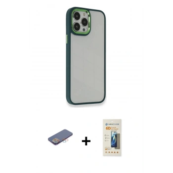 MARSİLYAN™- iPhone 13 Pro Max Kılıf Eksen Doku Prime - Siyah 6D Mat Seramik Hayalet Nano Ekran Koruyucu + Renkli Kamera Lens Koruma Cam - PE