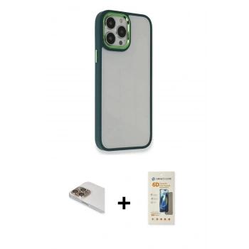MARSİLYAN™- iPhone 13 Pro Max Kılıf Eksen Doku Prime - Siyah 6D Mat Seramik Hayalet Nano Ekran Koruyucu + Pers Alüminyum Kamera Lens - GD