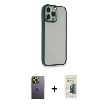 MARSİLYAN™- iPhone 13 Pro Max Kılıf Eksen Doku Prime - Siyah 6D Mat Seramik Hayalet Nano Ekran Koruyucu + Neon Fosforlu Kamera Lens - YL
