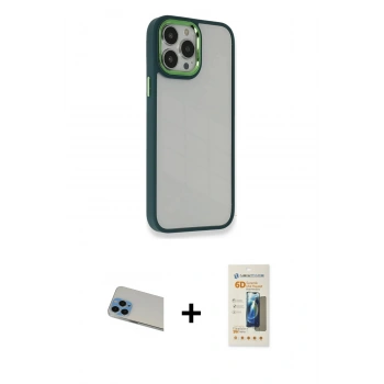 MARSİLYAN™- iPhone 13 Pro Max Kılıf Eksen Doku Prime - Siyah 6D Mat Seramik Hayalet Nano Ekran Koruyucu + Rainbow Kamera Lens Koruma Cam - MI