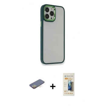MARSİLYAN™- iPhone 13 Pro Max Kılıf Eksen Doku Prime - Siyah 6D Mat Seramik Hayalet Nano Ekran Koruyucu + Renkli Kamera Lens Koruma Cam - SI