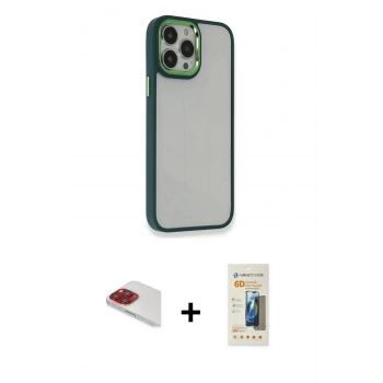MARSİLYAN™- iPhone 13 Pro Max Kılıf Eksen Doku Prime - Siyah 6D Mat Seramik Hayalet Nano Ekran Koruyucu + Pers Alüminyum Kamera Lens - KI