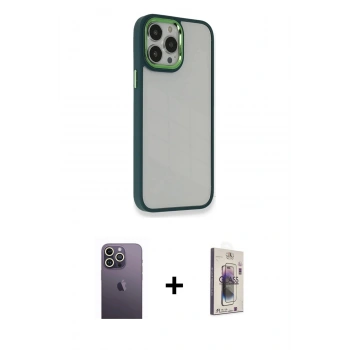 MARSİLYAN™- iPhone 13 Pro Max Kılıf Eksen Doku Prime - Siyah Bilvis 3D Cam Ekran Koruyucu + Neon Fosforlu Kamera Lens - BZ