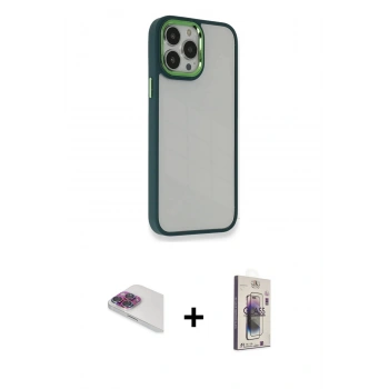 MARSİLYAN™- iPhone 13 Pro Max Kılıf Eksen Doku Prime - Siyah Bilvis 3D Cam Ekran Koruyucu + Pers Alüminyum Kamera Lens - GI