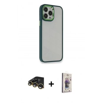 MARSİLYAN™- iPhone 13 Pro Max Kılıf Eksen Doku Prime - Siyah Bilvis 3D Cam Ekran Koruyucu + Raze Metal Kamera Lens - GD