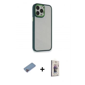 MARSİLYAN™- iPhone 13 Pro Max Kılıf Eksen Doku Prime - Siyah Bilvis 3D Cam Ekran Koruyucu + Shine Kamera Lens Koruma Cam - PE