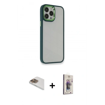 MARSİLYAN™- iPhone 13 Pro Max Kılıf Eksen Doku Prime - Siyah Bilvis 3D Cam Ekran Koruyucu + Pers Alüminyum Kamera Lens - GD
