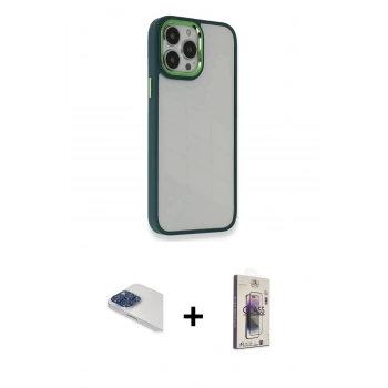 MARSİLYAN™- iPhone 13 Pro Max Kılıf Eksen Doku Prime - Siyah Bilvis 3D Cam Ekran Koruyucu + Pers Alüminyum Kamera Lens - LT