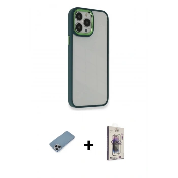 MARSİLYAN™- iPhone 13 Pro Max Kılıf Eksen Doku Prime - Siyah Bilvis 3D Cam Ekran Koruyucu + Shine Kamera Lens Koruma Cam - GI