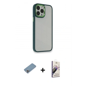MARSİLYAN™- iPhone 13 Pro Max Kılıf Eksen Doku Prime - Siyah Bilvis 3D Mat Cam Ekran Koruyucu + Shine Kamera Lens Koruma Cam - GI