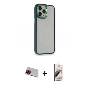 MARSİLYAN™- iPhone 13 Pro Max Kılıf Eksen Doku Prime - Siyah Bilvis 3D Mat Cam Ekran Koruyucu + Rainbow Kamera Lens Koruma Cam - KI