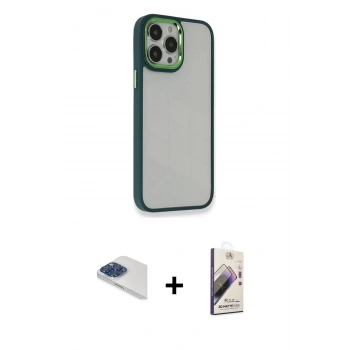 MARSİLYAN™- iPhone 13 Pro Max Kılıf Eksen Doku Prime - Siyah Bilvis 3D Mat Cam Ekran Koruyucu + Pers Alüminyum Kamera Lens - LT