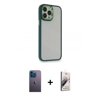 MARSİLYAN™- iPhone 13 Pro Max Kılıf Eksen Doku Prime - Siyah Bilvis 3D Mat Cam Ekran Koruyucu + Neon Fosforlu Kamera Lens - MI