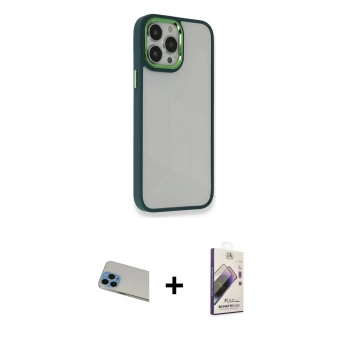 MARSİLYAN™- iPhone 13 Pro Max Kılıf Eksen Doku Prime - Siyah Bilvis 3D Mat Cam Ekran Koruyucu + Rainbow Kamera Lens Koruma Cam - MI