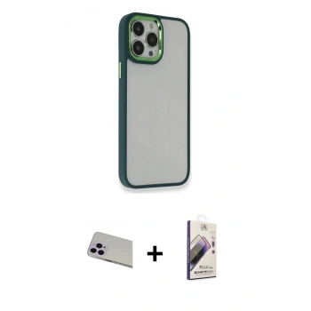 MARSİLYAN™- iPhone 13 Pro Max Kılıf Eksen Doku Prime - Siyah Bilvis 3D Mat Cam Ekran Koruyucu + Rainbow Kamera Lens Koruma Cam - MR
