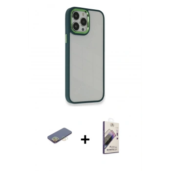 MARSİLYAN™- iPhone 13 Pro Max Kılıf Eksen Doku Prime - Siyah Bilvis 3D Mat Cam Ekran Koruyucu + Renkli Kamera Lens Koruma Cam - SI