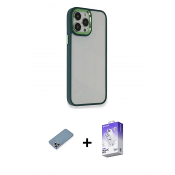 MARSİLYAN™- iPhone 13 Pro Max Kılıf Eksen Doku Prime - Siyah Bilvis 5in1 3D Magic Cam Ekran Koruyucu + Shine Kamera Lens Koruma Cam - GI