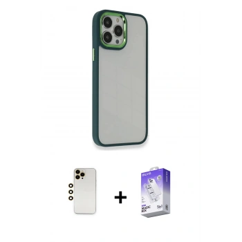 MARSİLYAN™- iPhone 13 Pro Max Kılıf Eksen Doku Prime - Siyah Bilvis 5in1 3D Magic Cam Ekran Koruyucu + Shine Kamera Lens - GD