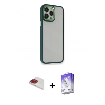 MARSİLYAN™- iPhone 13 Pro Max Kılıf Eksen Doku Prime - Siyah Bilvis 5in1 3D Magic Cam Ekran Koruyucu + Pers Alüminyum Kamera Lens - KI