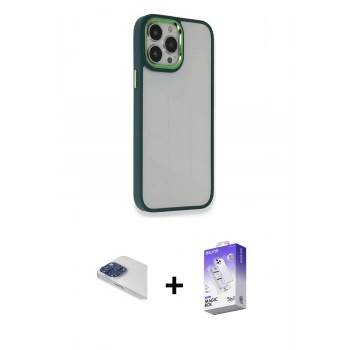 MARSİLYAN™- iPhone 13 Pro Max Kılıf Eksen Doku Prime - Siyah Bilvis 5in1 3D Magic Cam Ekran Koruyucu + Pers Alüminyum Kamera Lens - LT