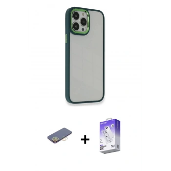 MARSİLYAN™- iPhone 13 Pro Max Kılıf Eksen Doku Prime - Siyah Bilvis 5in1 3D Magic Cam Ekran Koruyucu + Renkli Kamera Lens Koruma Cam - SI